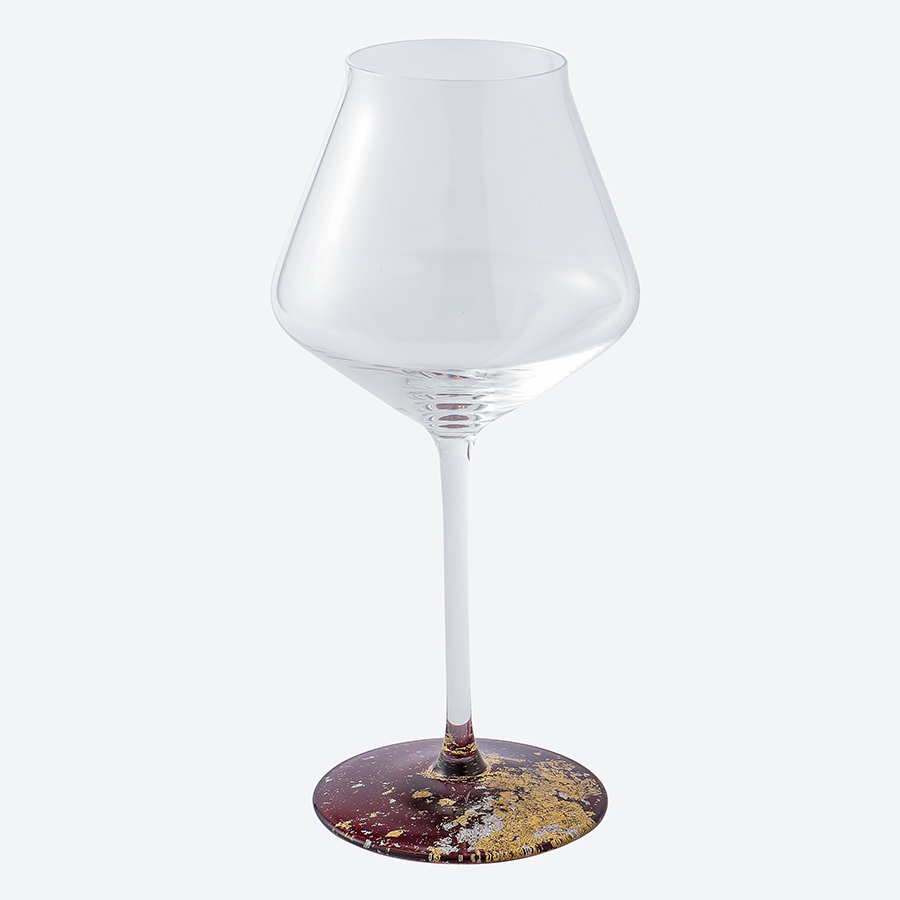 <塗り工房ふじい>ワイングラスぺルラ2P・溜塗金箔赤溜