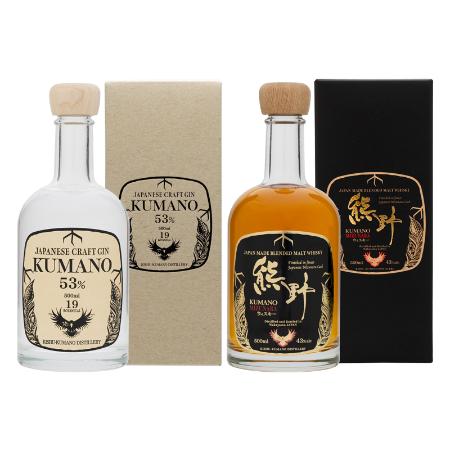 ＜プラム食品＞JAPANESE CRAFT GIN 熊野とJAPAN MADE BLENDED MALT WHISKY 熊野500ml×2本