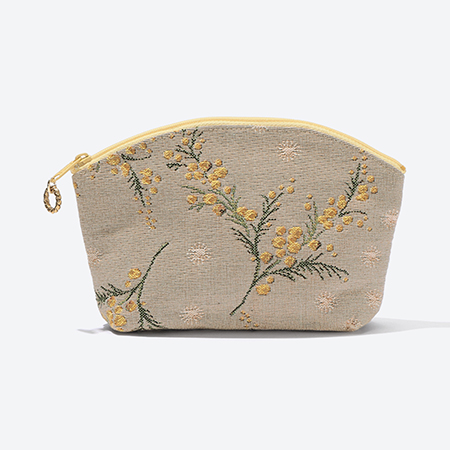 ＜ベル・ブランシェ＞ゴブラン織（機械織）BBポーチ大　ミモザグレー