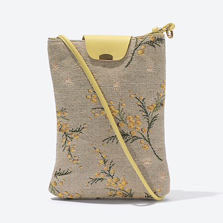 ＜ベル・ブランシェ＞ゴブラン織（機械織）スマホポシェット　ミモザグレー