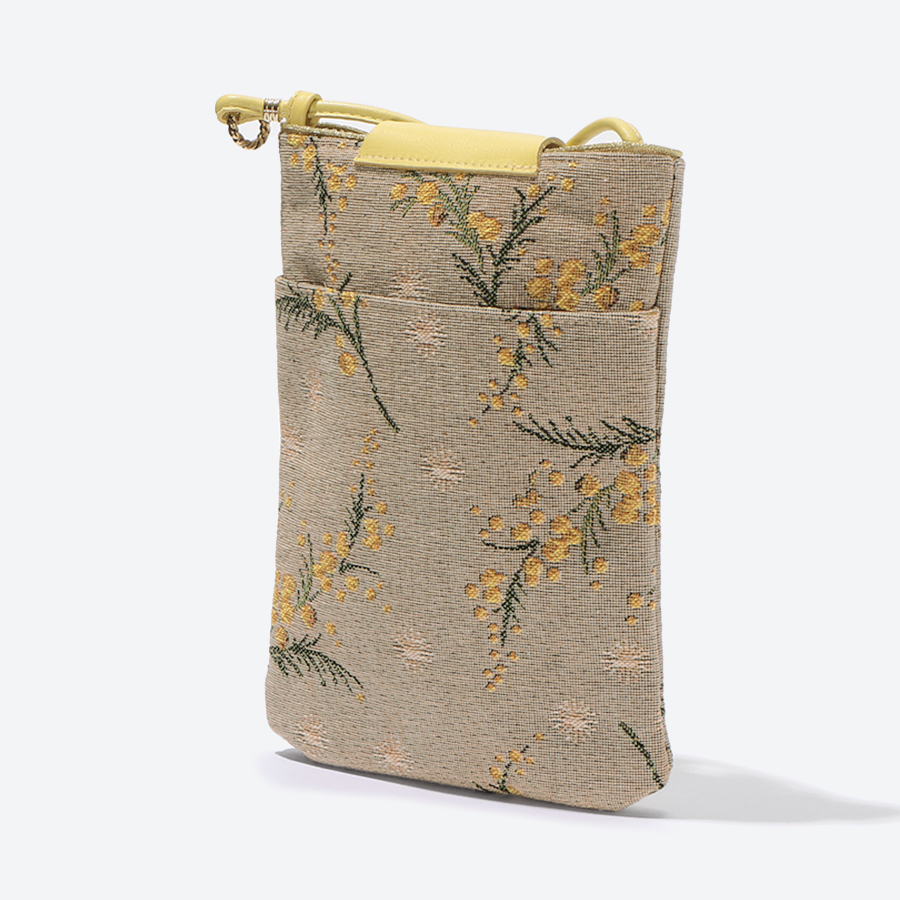 <ベル・ブランシェ>ゴブラン織(機械織)スマホポシェット ミモザグレー