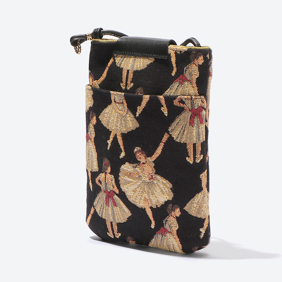 <ベル・ブランシェ>ゴブラン織(機械織)スマホポシェット バレリーナ黒