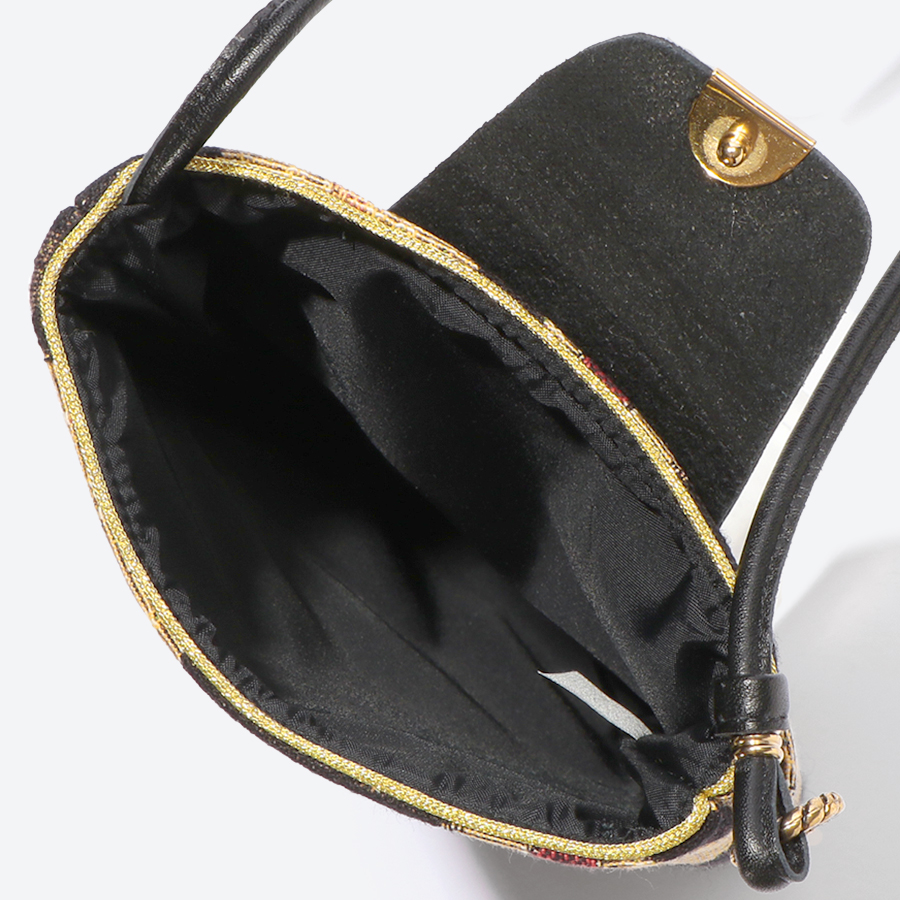 <ベル・ブランシェ>ゴブラン織(機械織)スマホポシェット バレリーナ黒