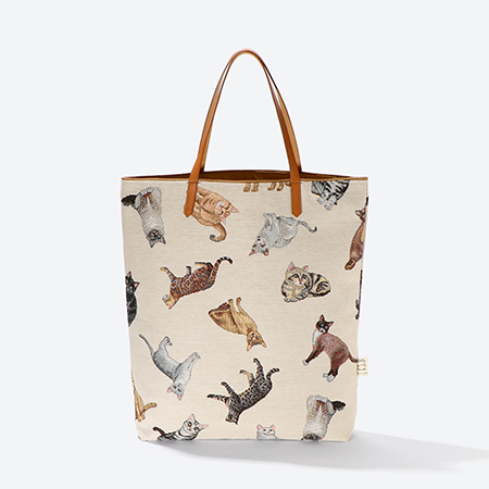 ＜ベル・ブランシェ＞ジャカード織手さげ・縦　ネコ