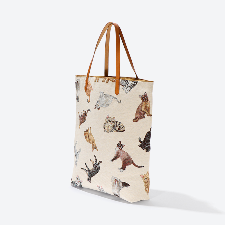 <ベル・ブランシェ>ジャカード織手さげ・縦 ネコ