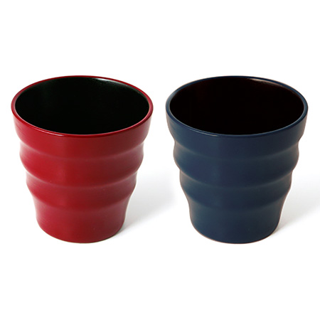 香川漆器　木製･彩漆塗 フリーカップ　赤･藍ペア