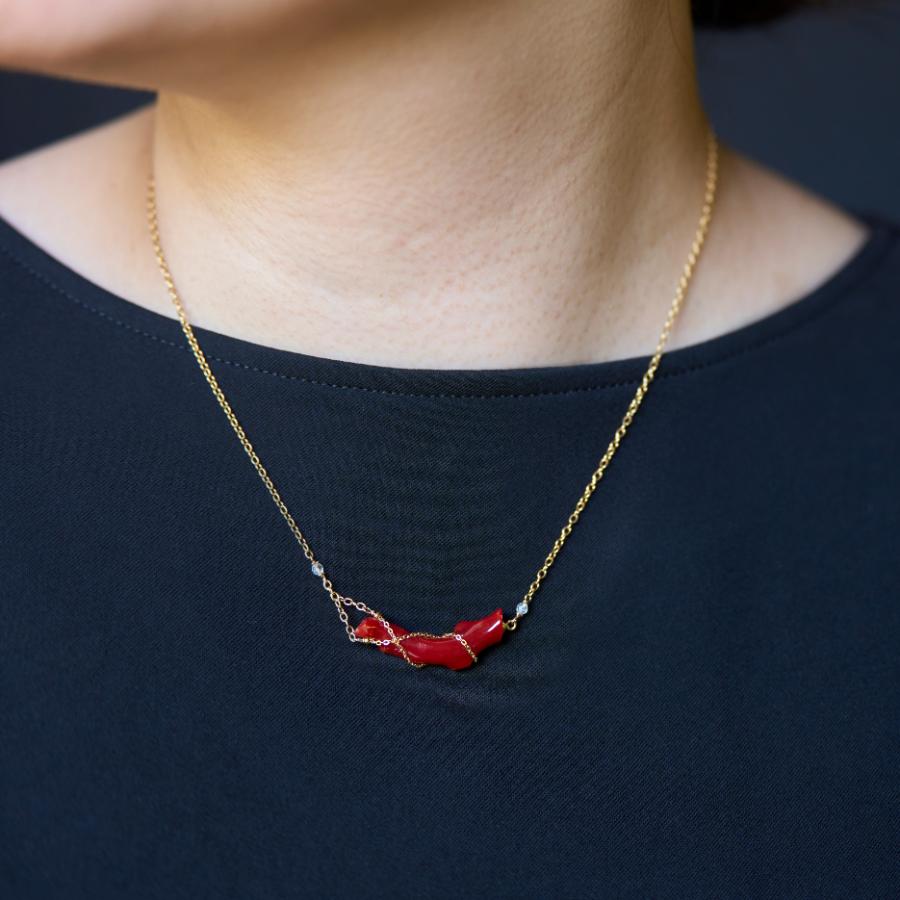 <Matsuyoi>高知県産血赤珊瑚ネックレス(横型)