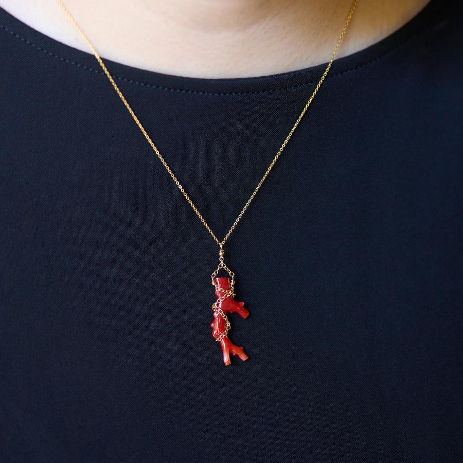 <Matsuyoi>高知県産血赤珊瑚ネックレス(縦型)