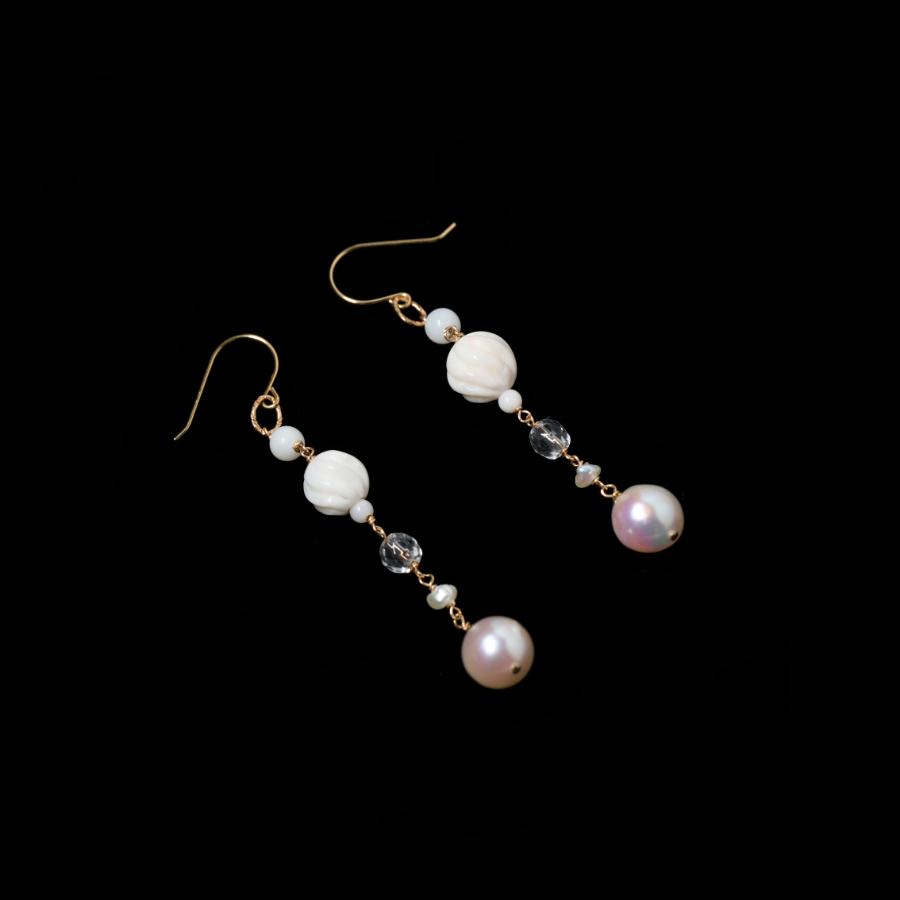 <Matsuyoi>高知県産白珊瑚&宇和島真珠ピアス