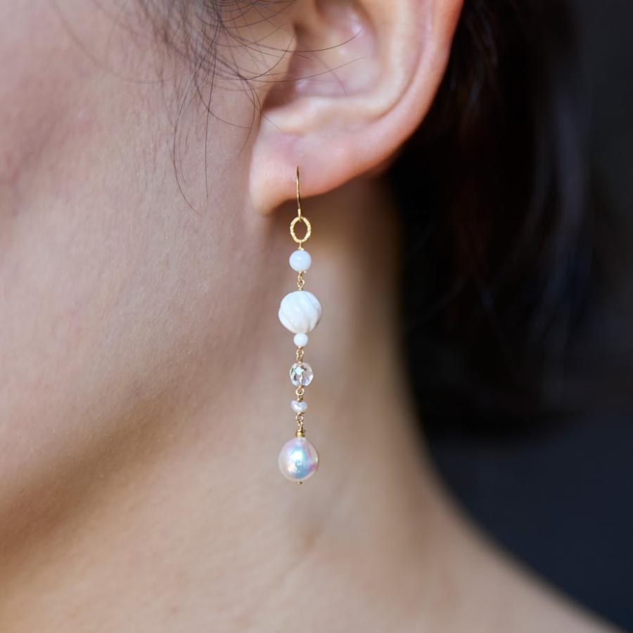 <Matsuyoi>高知県産白珊瑚&宇和島真珠ピアス