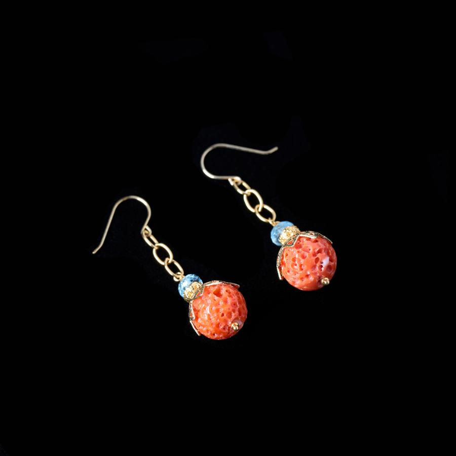 <Matsuyoi>高知県産スダマ赤珊瑚ピアス