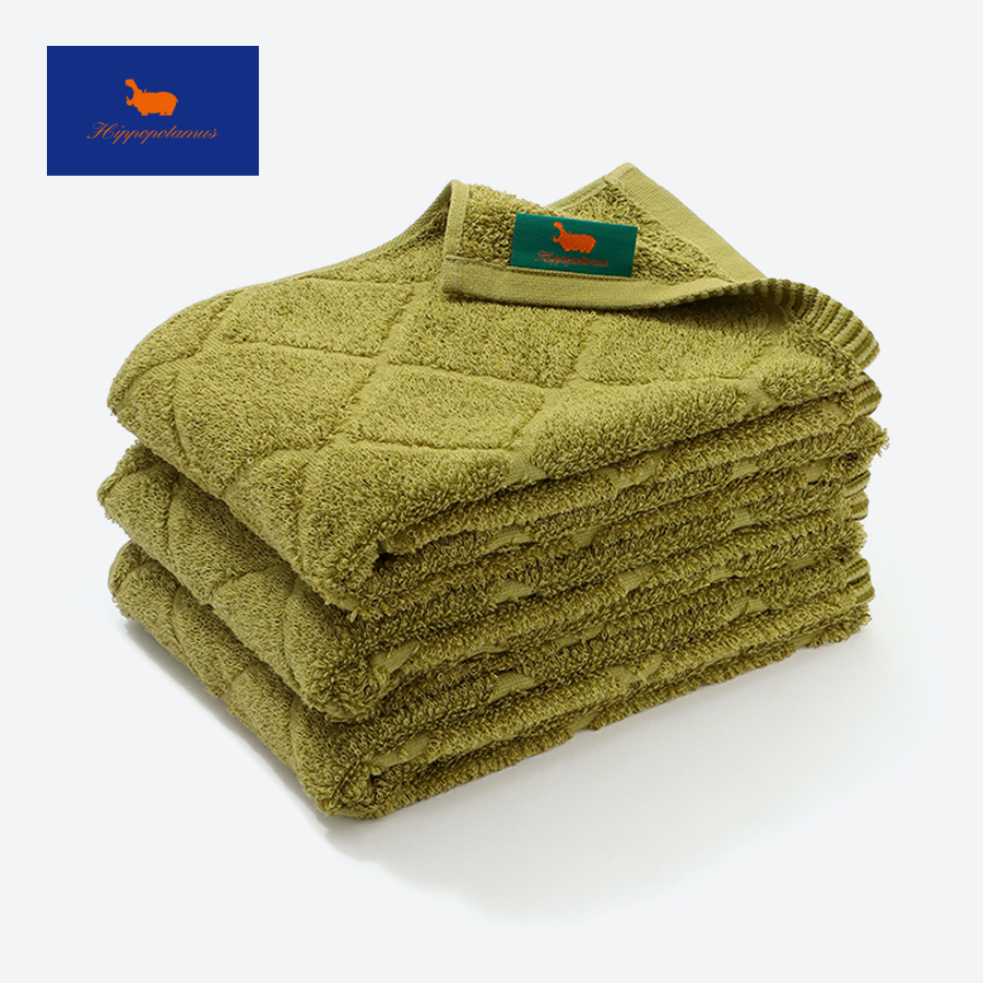 <ヒポポタマス>ギザエクストラ&バンブー フェイスタオル3枚セット-セイジグリーン