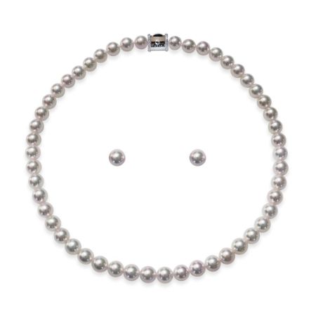 ＜天成真珠＞アコヤ真珠ネックレス・ピアスセット　N8.0～8.5mm・P8.5mm