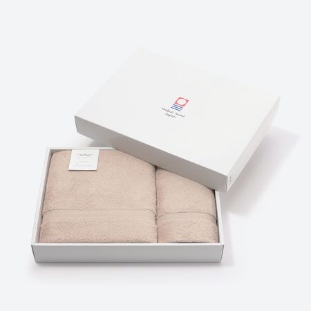 ＜WATANABE PILE＞しっかりサマルカンド　バスタオル・フェイスタオル箱入れ/ベージュ各1枚/今治タオルブランド認定商品