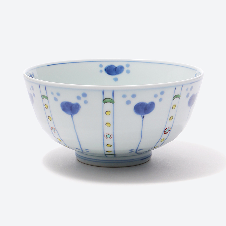 ＜渓山窯＞有田焼　染錦草花紋5.5寸段入丼