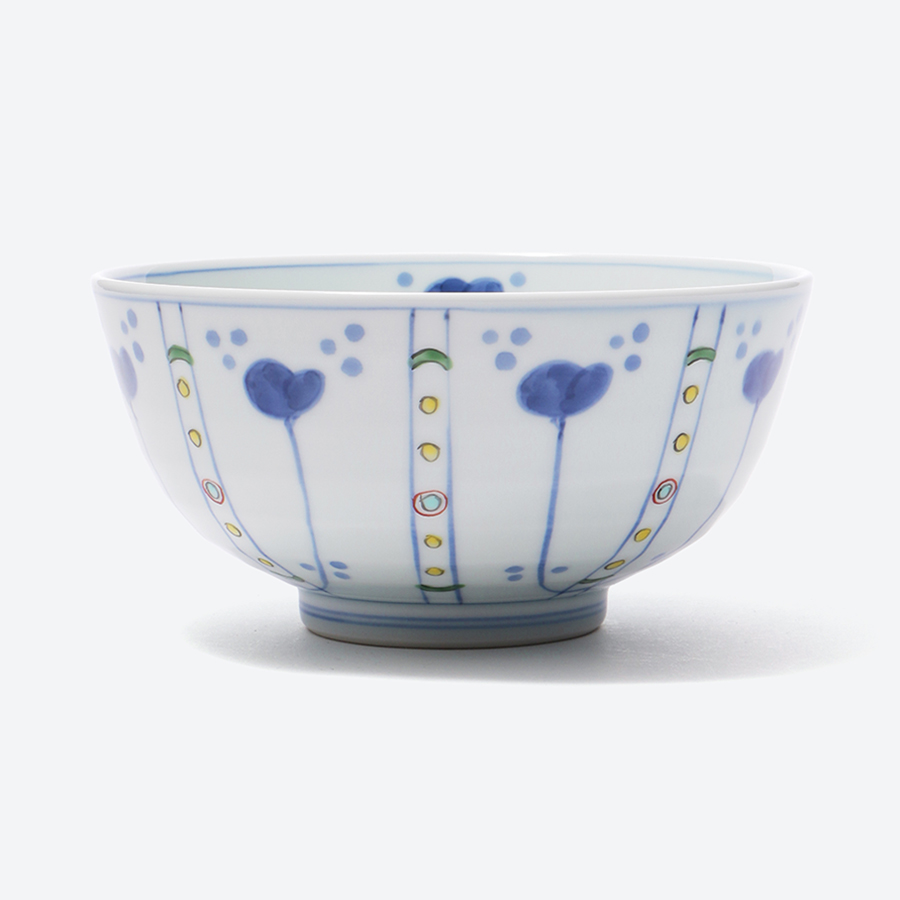 ＜渓山窯＞有田焼　染錦草花紋5.5寸段入丼