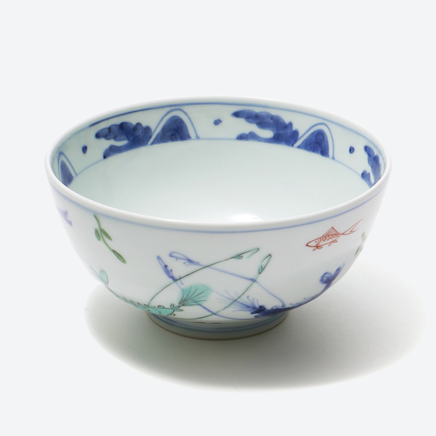 ＜渓山窯＞有田焼　染錦双海老5.5寸段入丼