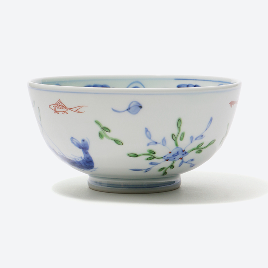＜渓山窯＞有田焼　染錦双海老5.5寸段入丼