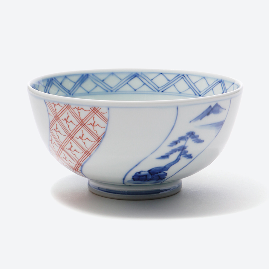 ＜渓山窯＞有田焼　染錦捻祥瑞5.5寸段入丼