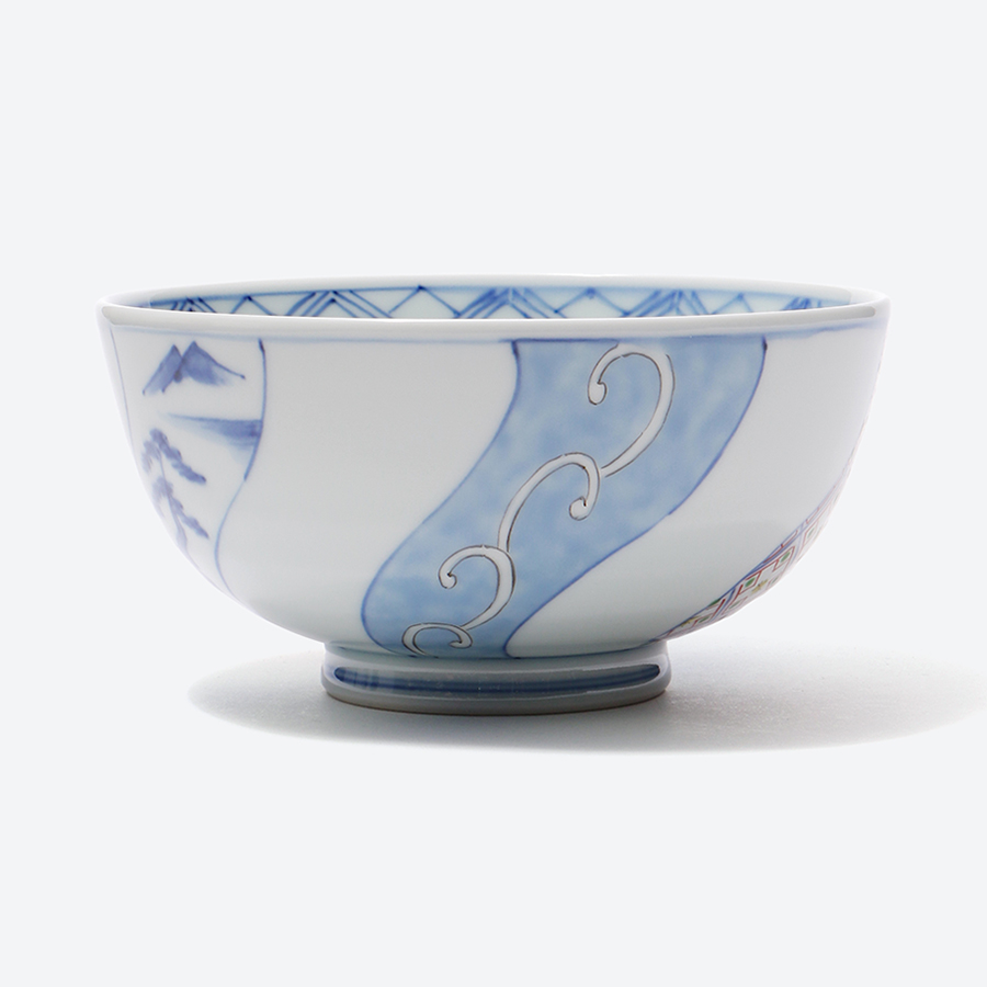 ＜渓山窯＞有田焼　染錦捻祥瑞5.5寸段入丼