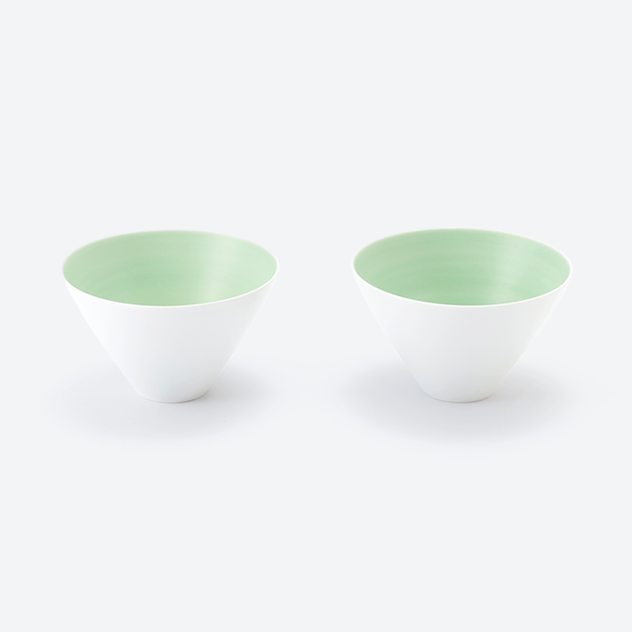 ＜アリタポーセリンラボ＞ペア小鉢小飯碗　パールグリーン