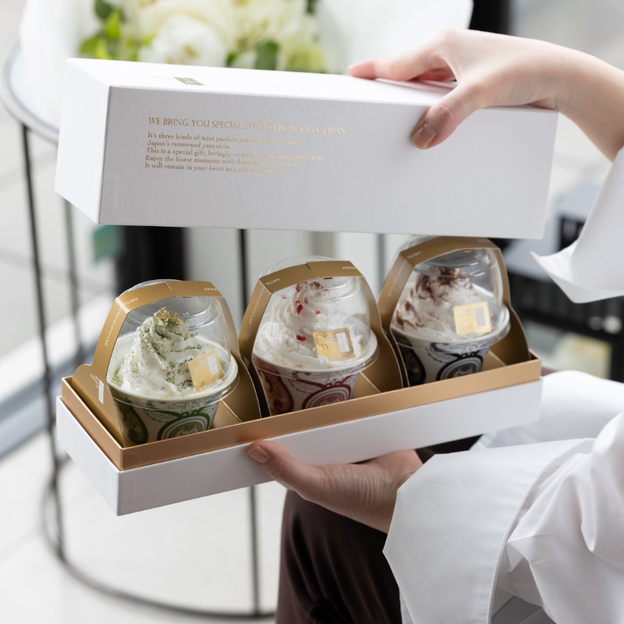 ＜アリタポーセリンラボ＞有田焼ミニパフェ3個セット「佐賀県産苺・有田町産金柑・嬉野抹茶」