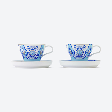 ＜アリタポーセリンラボ＞ペアカップ&ソーサー　JB古伊万里草花紋　ブルー