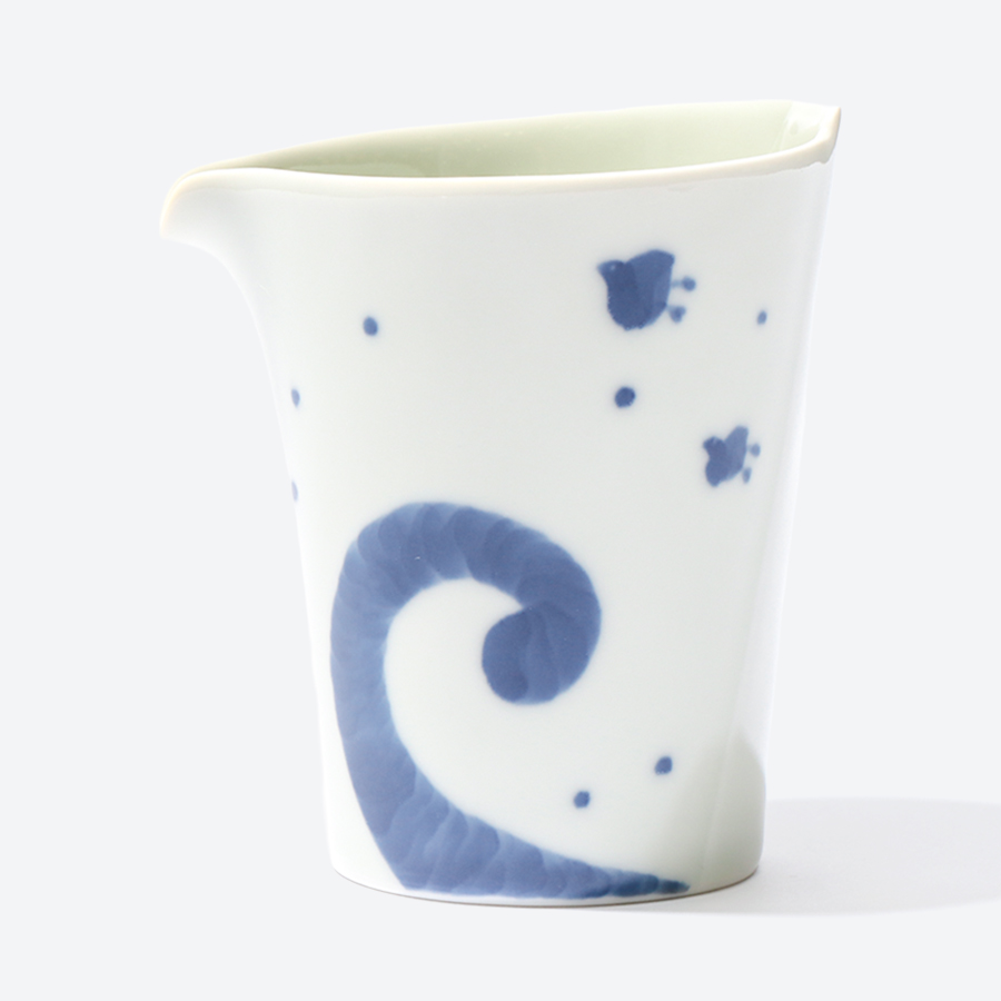 <伝平窯>古染波千鳥 半酒器