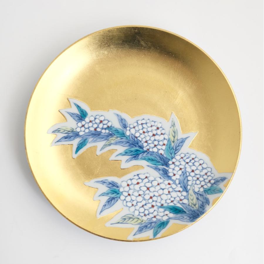 <琥山窯>金箔押こでまり絵6寸飾皿