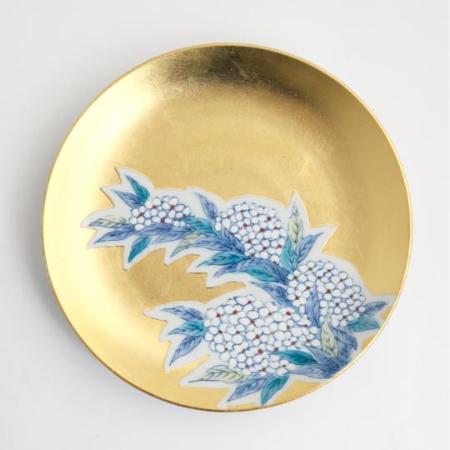 ＜琥山窯＞金箔押こでまり絵６寸飾皿