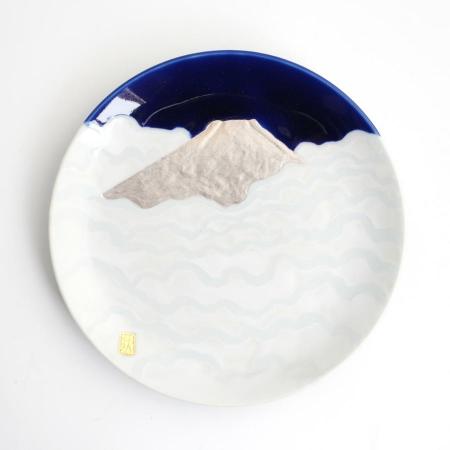 ＜琥山窯＞雲青富士山６寸飾皿