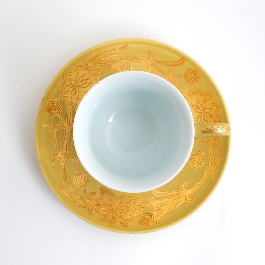 <琥山窯>金彩唐草(黄色)コーヒー碗皿