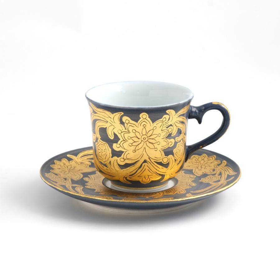 <琥山窯>金彩唐草(青色)コーヒー碗皿