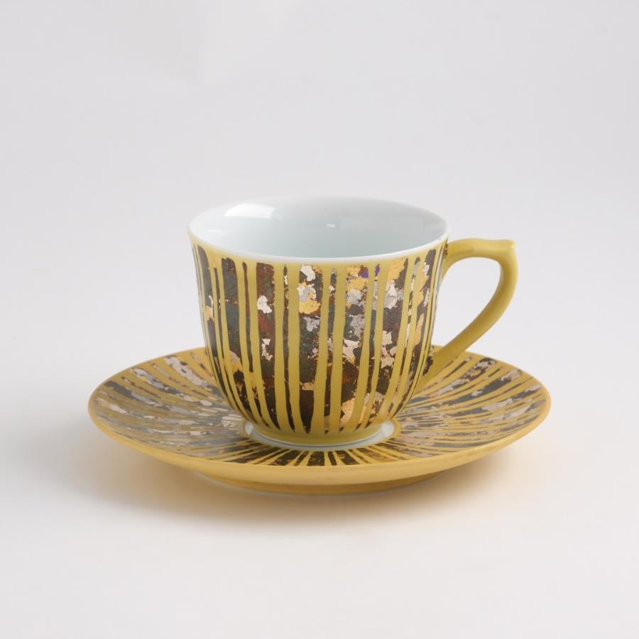 <琥山窯>金彩しのぎ十草(黄色)コーヒー碗皿