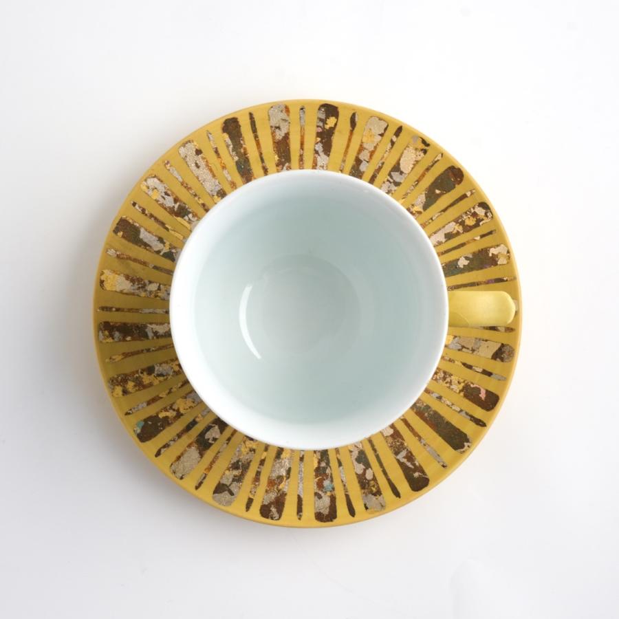 <琥山窯>金彩しのぎ十草(黄色)コーヒー碗皿