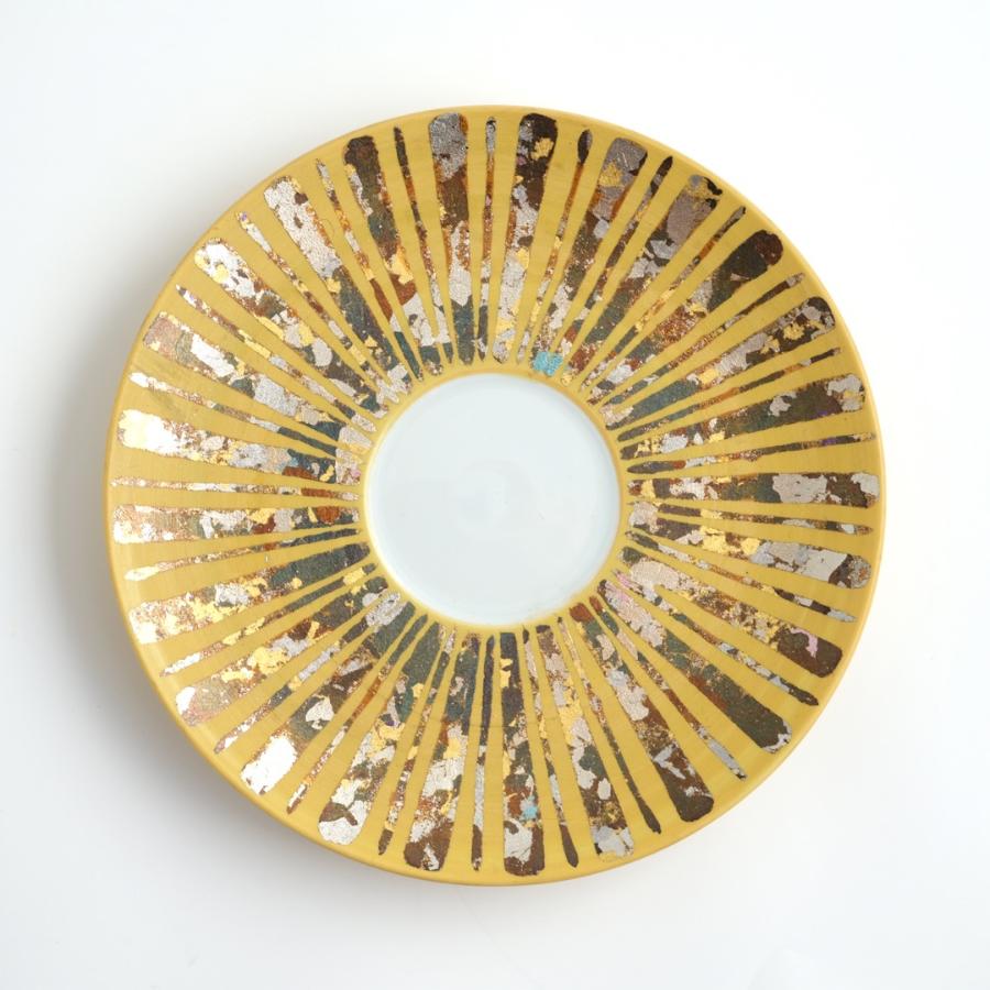 <琥山窯>金彩しのぎ十草(黄色)コーヒー碗皿