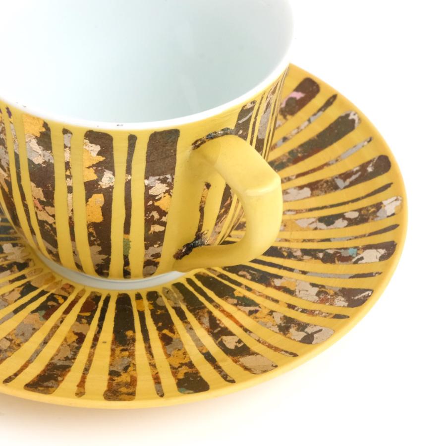 <琥山窯>金彩しのぎ十草(黄色)コーヒー碗皿