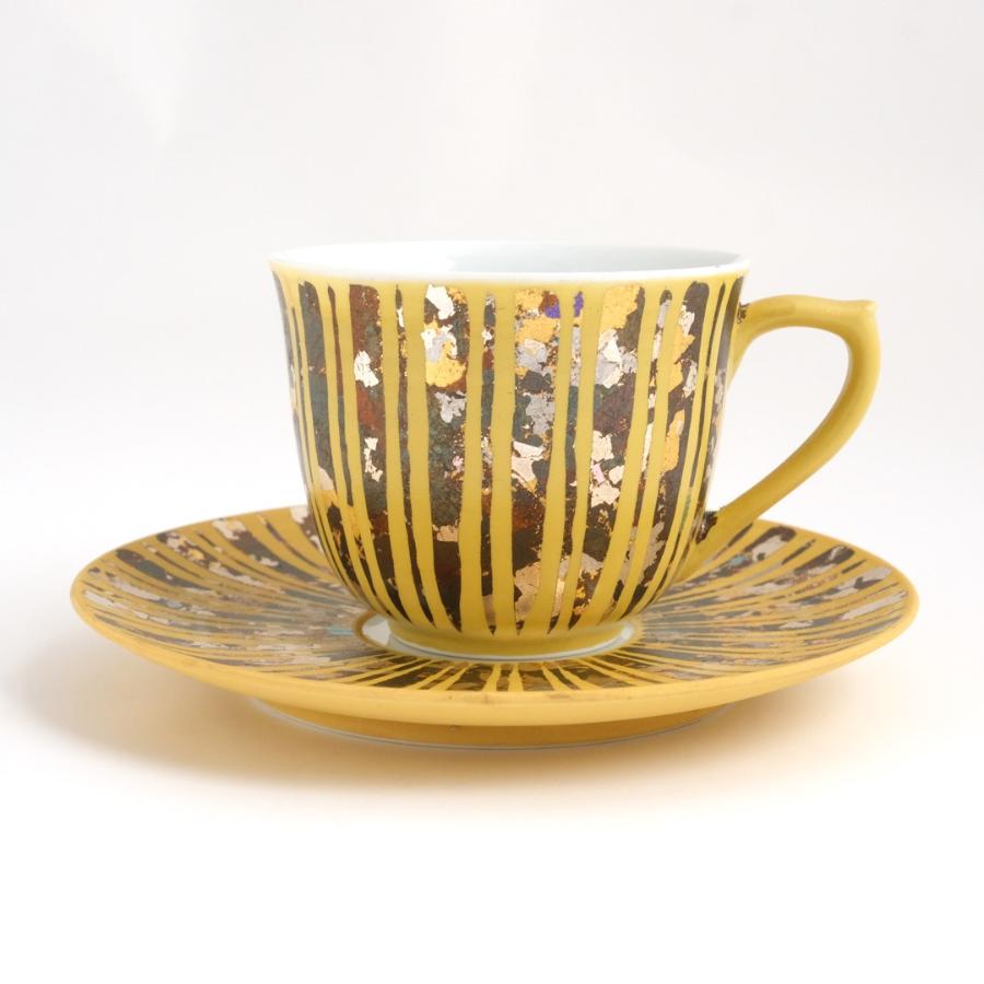 <琥山窯>金彩しのぎ十草(黄色)コーヒー碗皿