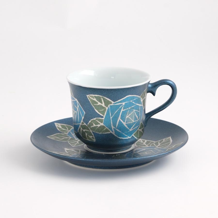 <琥山窯>金彩ばら絵(青色)コーヒー碗皿