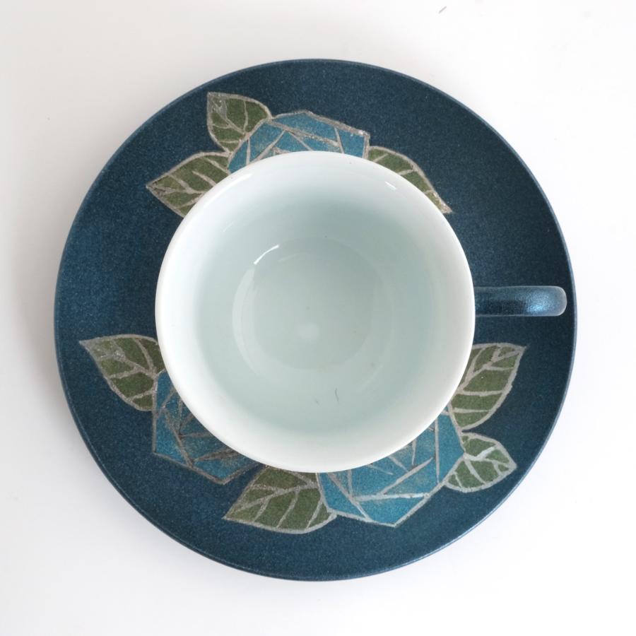 <琥山窯>金彩ばら絵(青色)コーヒー碗皿