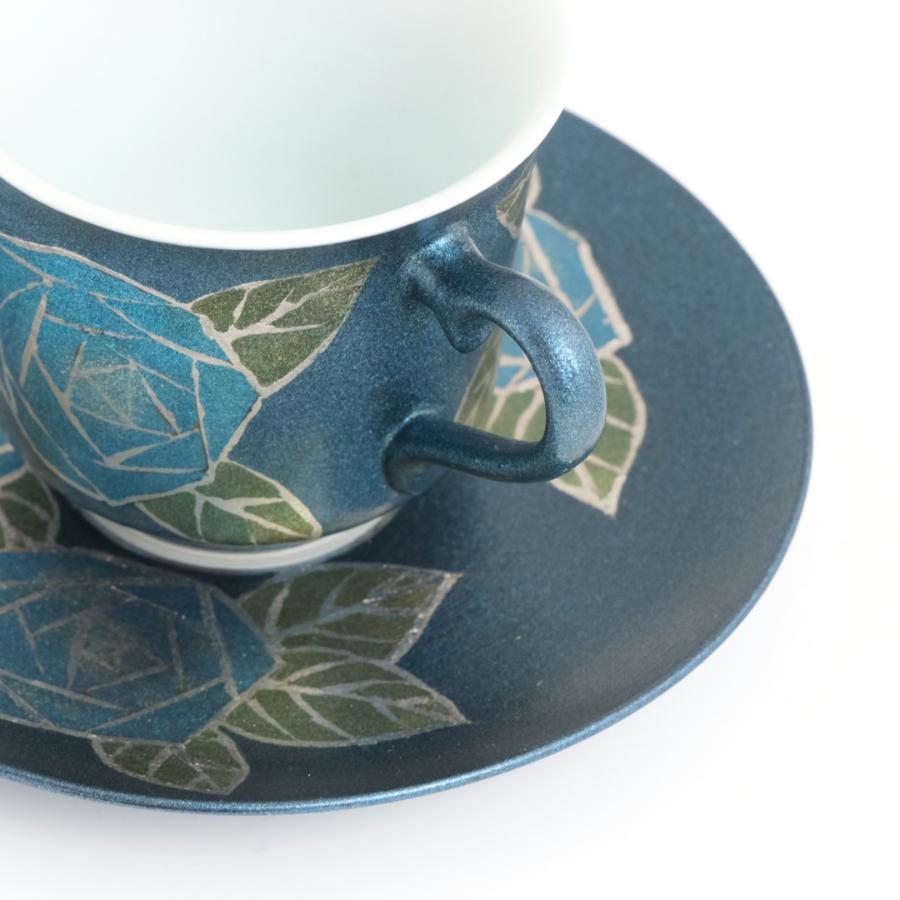 <琥山窯>金彩ばら絵(青色)コーヒー碗皿