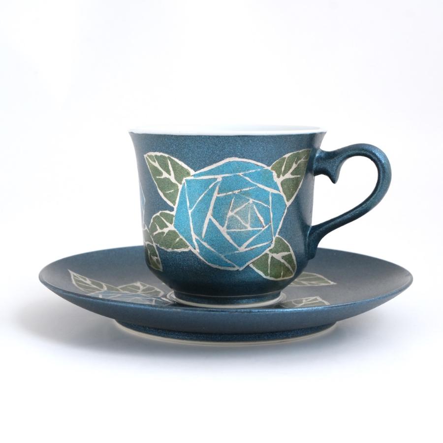 <琥山窯>金彩ばら絵(青色)コーヒー碗皿
