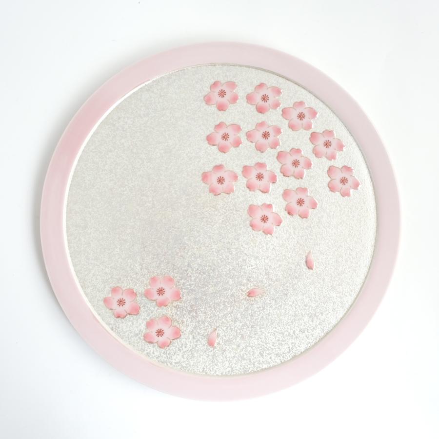 ＜田清窯＞薄ピンク釉虹彩桜丸プレート