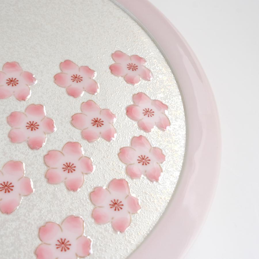 ＜田清窯＞薄ピンク釉虹彩桜丸プレート