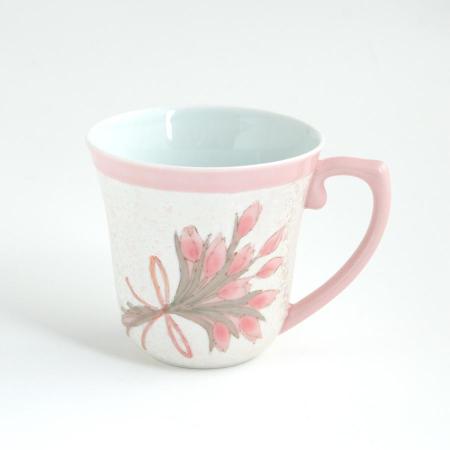 ＜田清窯＞薄ピンク釉虹ブーケマグカップ