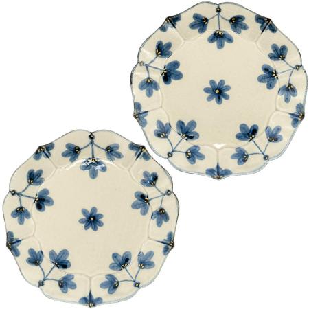 ＜有田焼 喜鶴製陶＞ 草花紋 7寸桔梗皿 2点セット