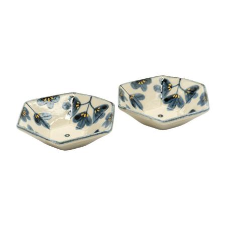 ＜有田焼 喜鶴製陶＞ 草花紋 六角豆鉢 2点セット