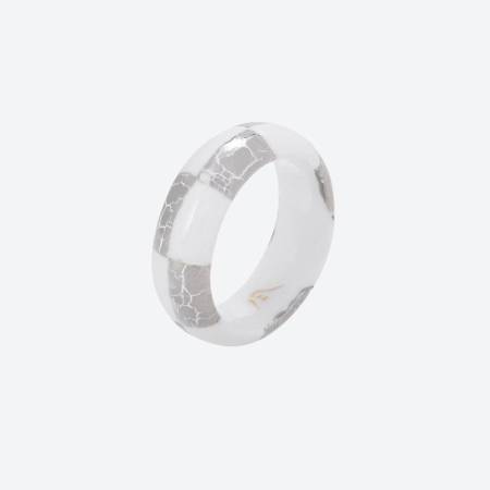 ＜陶芸タチカワ＞強化磁器指輪　白金彩貫入市松白サイズ：７号～１９号