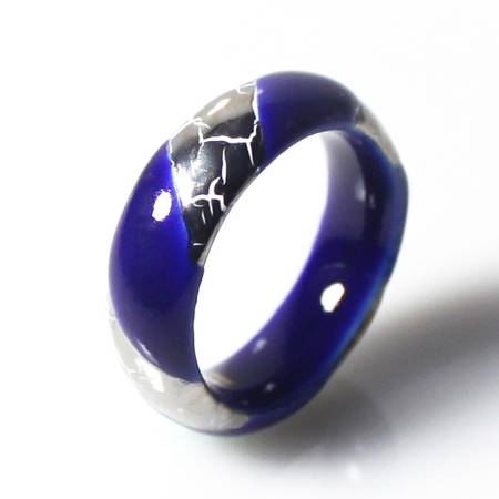 ＜陶芸タチカワ＞強化磁器指輪　白金彩貫入斜め縞瑠璃サイズ：７号～１９号