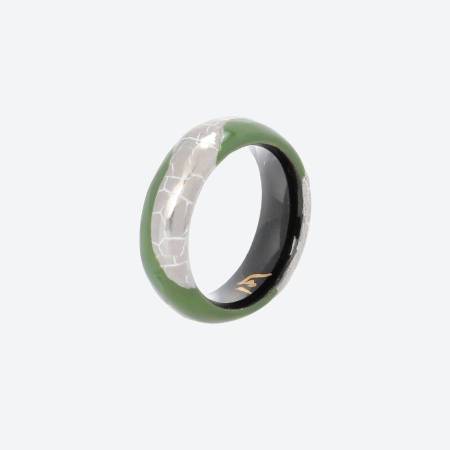 ＜陶芸タチカワ＞強化磁器指輪　白金彩貫入流水グリーンサイズ：７号～１９号